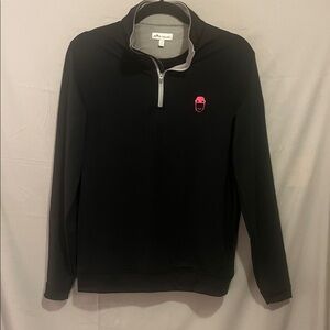 Peter Millar Barstool Black 1/4 Zip-Up Sw with Pink Accent